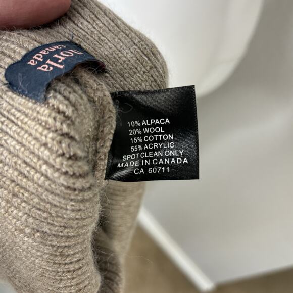 Norla Canada Alpaca Wool Blend Winter Beanie Hat Tan Faux Fur Pom Pom Luxe - Picture 6 of 6